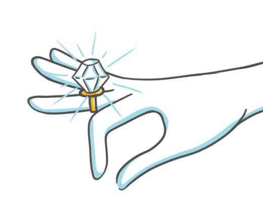 Ilustración de un anillo de oro con diamantes