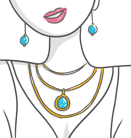 ilustración de una señorita luciendo joyas de oro